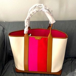 Kate Spade Brand New Racing Stripe Canvas tote